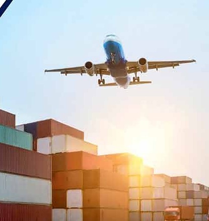 Aircraft over the container yard